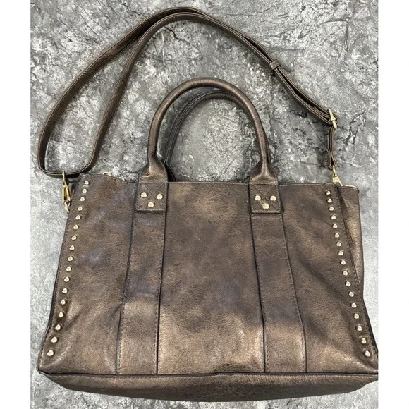 Dasein‎ Women Stylish Handbag Satchel Tote Shoulder Bag Studs Bronzed Brown - Picture 2 of 16